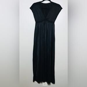VTG Miss Elaine black maxi v neck sleeveless nightgown Lacey sheer witchy goth